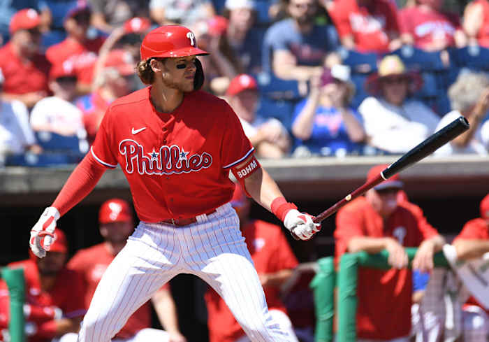 Alec Bohm digs Into the box in Clearwater.